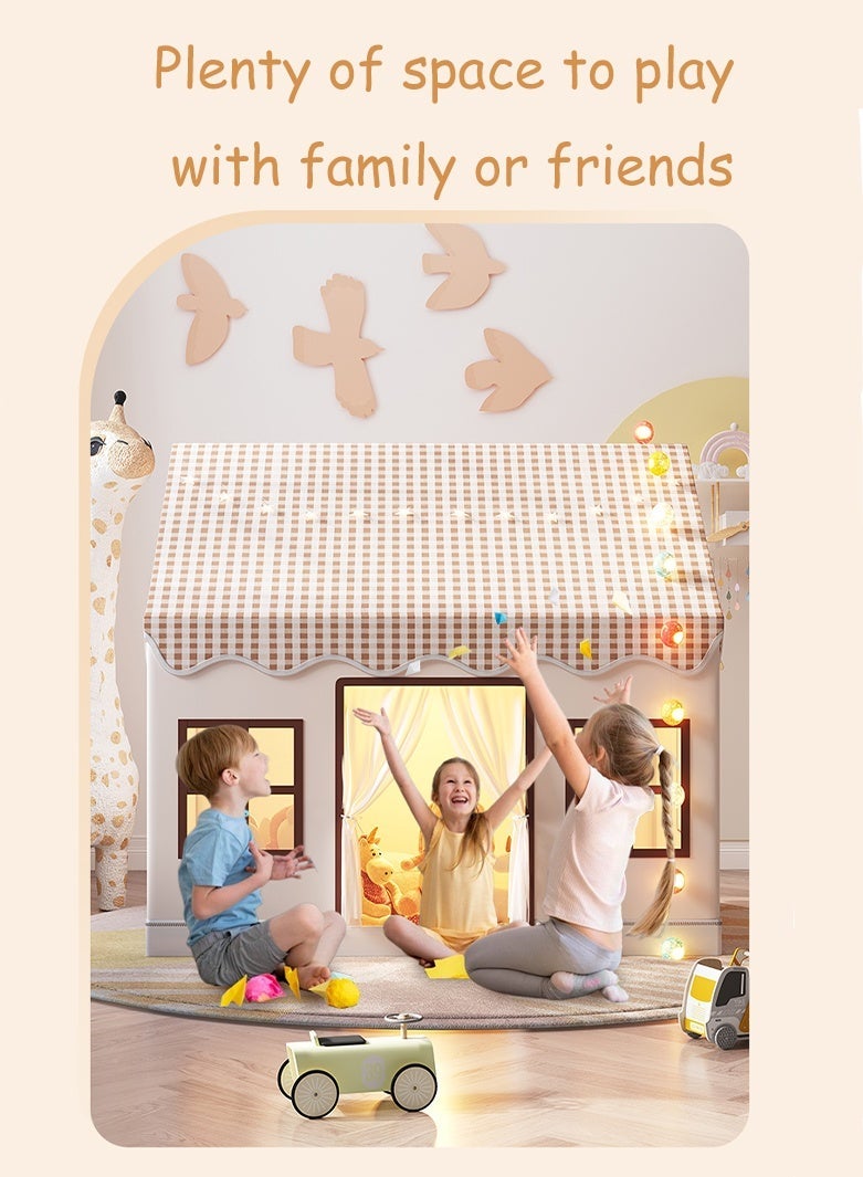 RAKAY Children's Play Tent House , 125x95x130 cm, Checkered Design, Metal Frame, Indoor Playhouse for Kids,Beige - Image 2